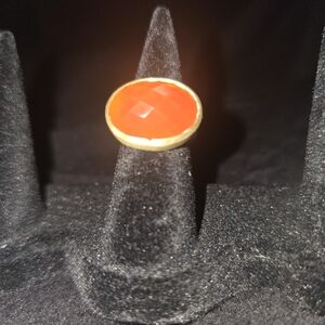 Carnelian Classic Faceted S925 Ring with Gold Trim. Size 5-5.5.